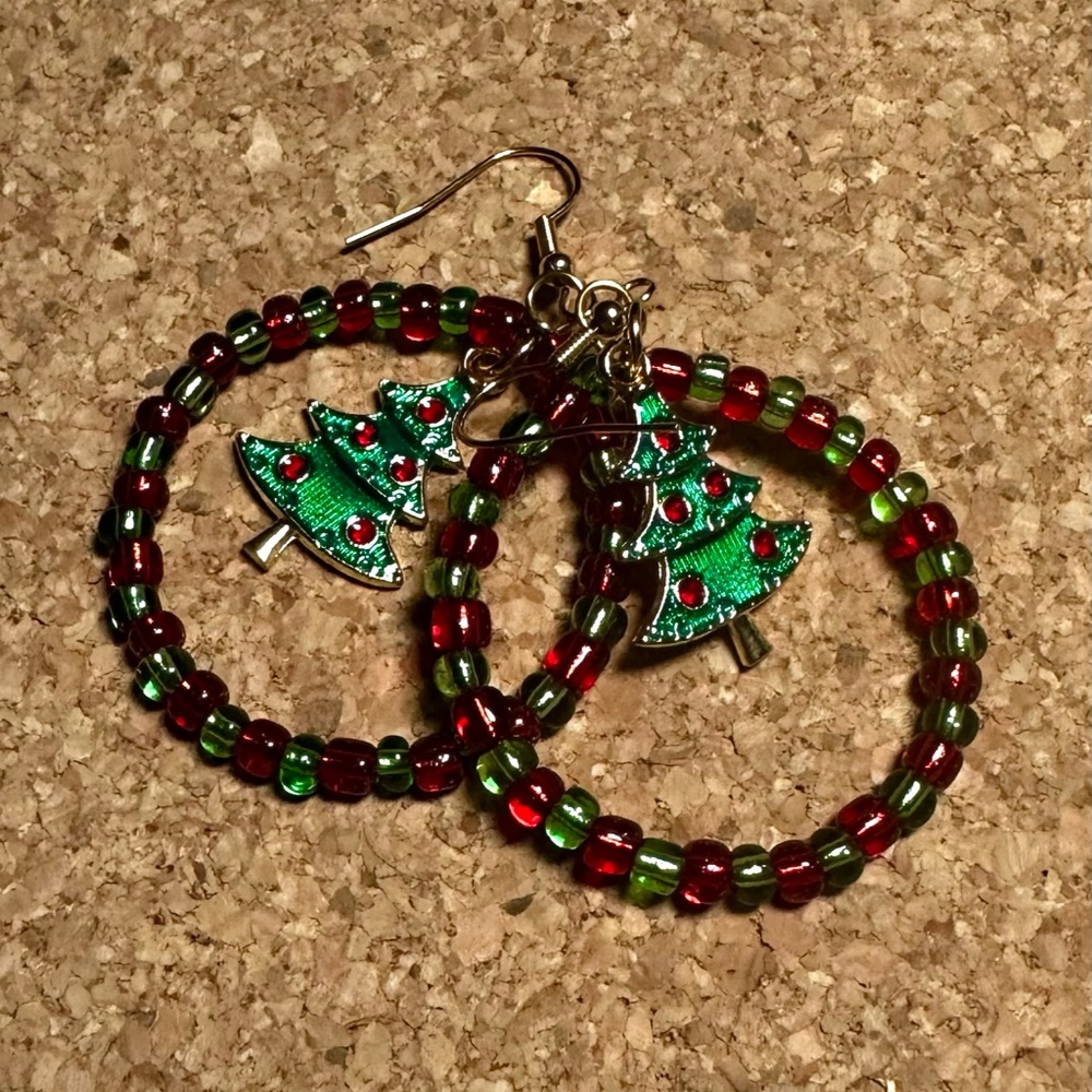 Christmas Tree Hoop Earrings